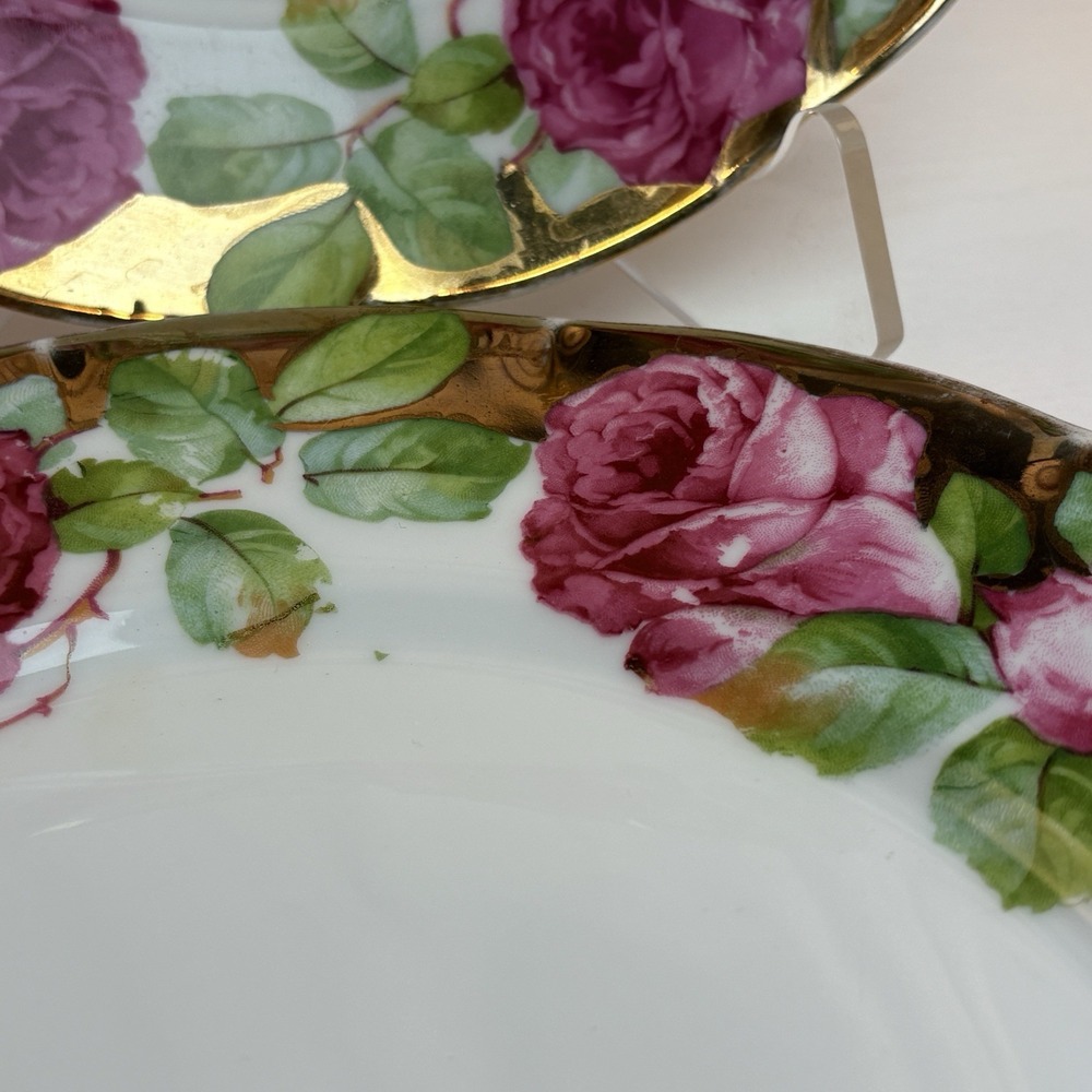 Victoria Austria English Rose And Gold Banded Border 10" Dinner Plates (2) - Picture 3 of 12
